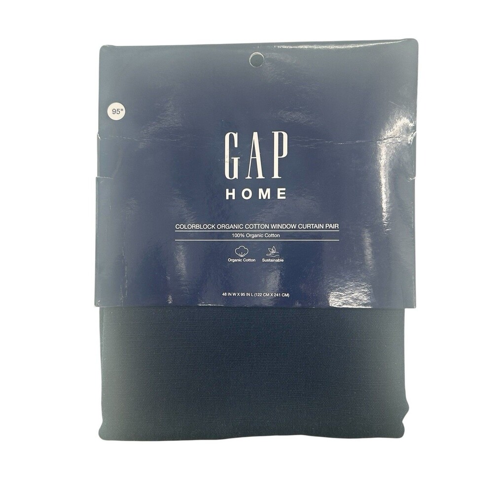 Gap Home Organic Cotton Window Curtain Pair 48” X 95” Blue And White Colorblock